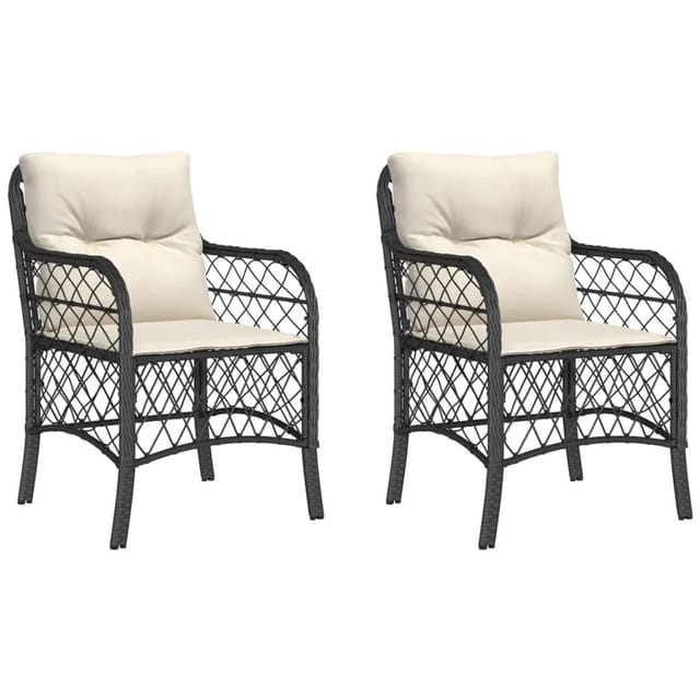 vidaXL Gartenstühle mit Kissen 2 Stk Schwarz Poly Rattan 365152
