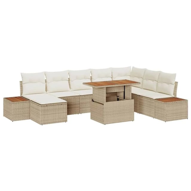 vidaXL Garten Essgruppe mit Kissen 9-Tlg Beige und Creme 3350098
