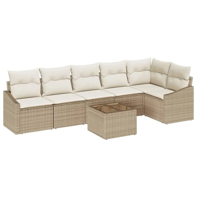 vidaXL Garten Essgruppe mit Kissen mit Speicher 7-Tlg Beige und Creme 3355420