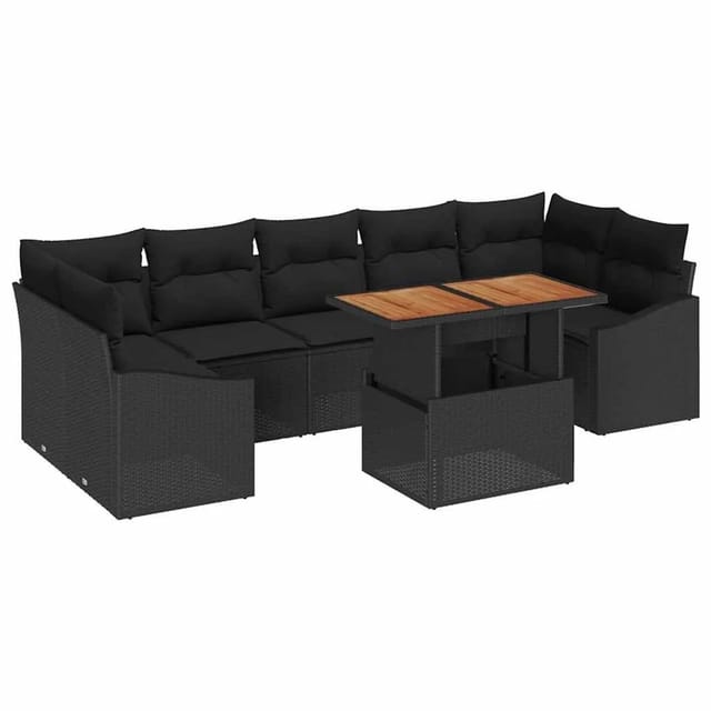 vidaXL Garten Essgruppe mit Kissen 8-Tlg Schwarz und Braun 3349806