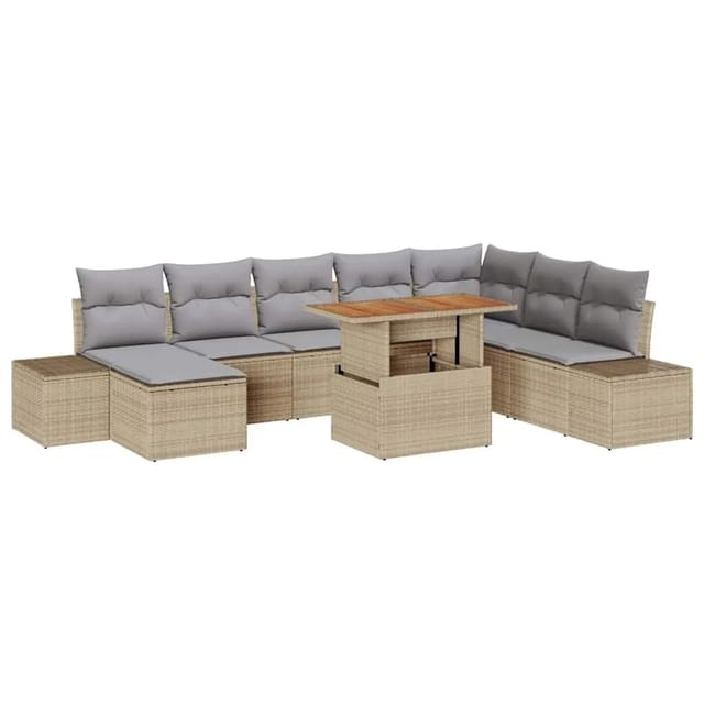 vidaXL Garten Essgruppe mit Kissen 9-Tlg Beige und Grau 3350000