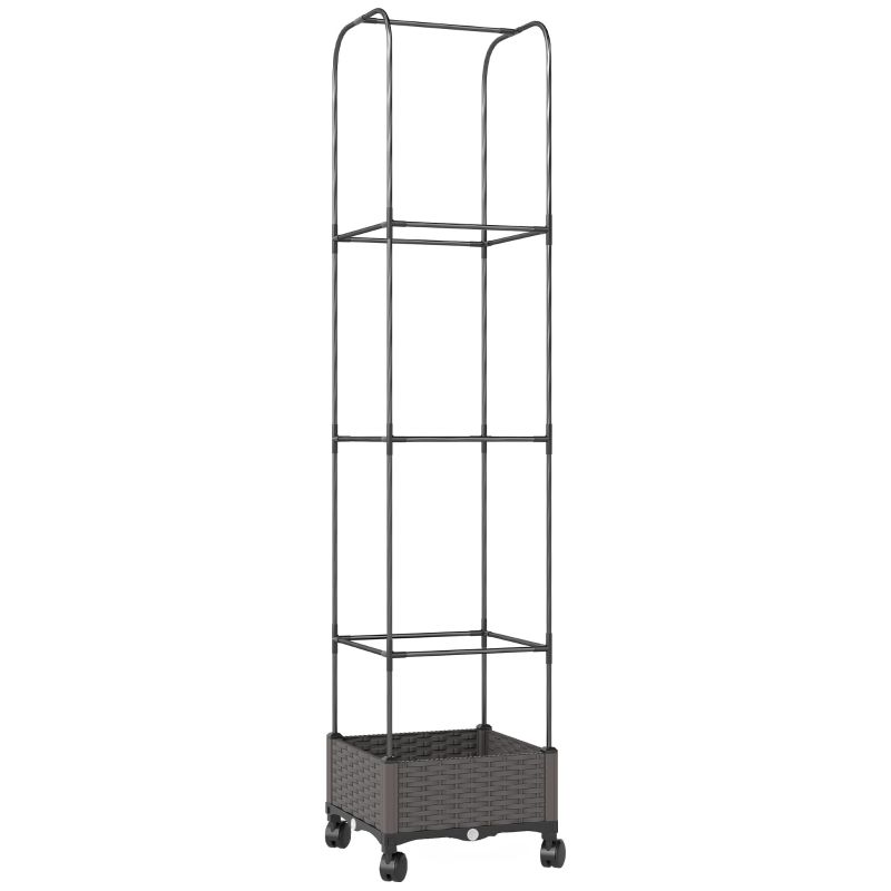 Hochbeet Mit Beweglichem Rankgitter – Räder, Abflussloch – 40 X 40 X 185 Cm – Mobiles Pflanzgefäß Für Kletterpflanzen