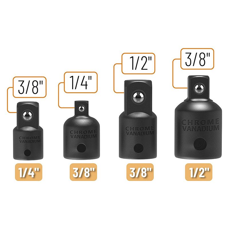 4 Schlagschrauber-steckschlüsseladapter – 1/2″ Auf 3/8″ Reduzierstück – Größenumrechnung Für Kfz-mechaniker