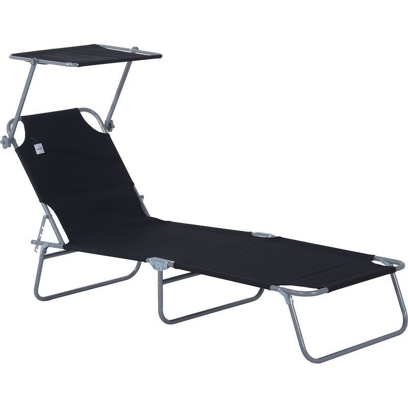 Klappbarer Gartenliegestuhl Mit Sonnenschutz – 187 X 58 X 36 Cm, Schwarz – Ideal Für Terrasse Und Balkon