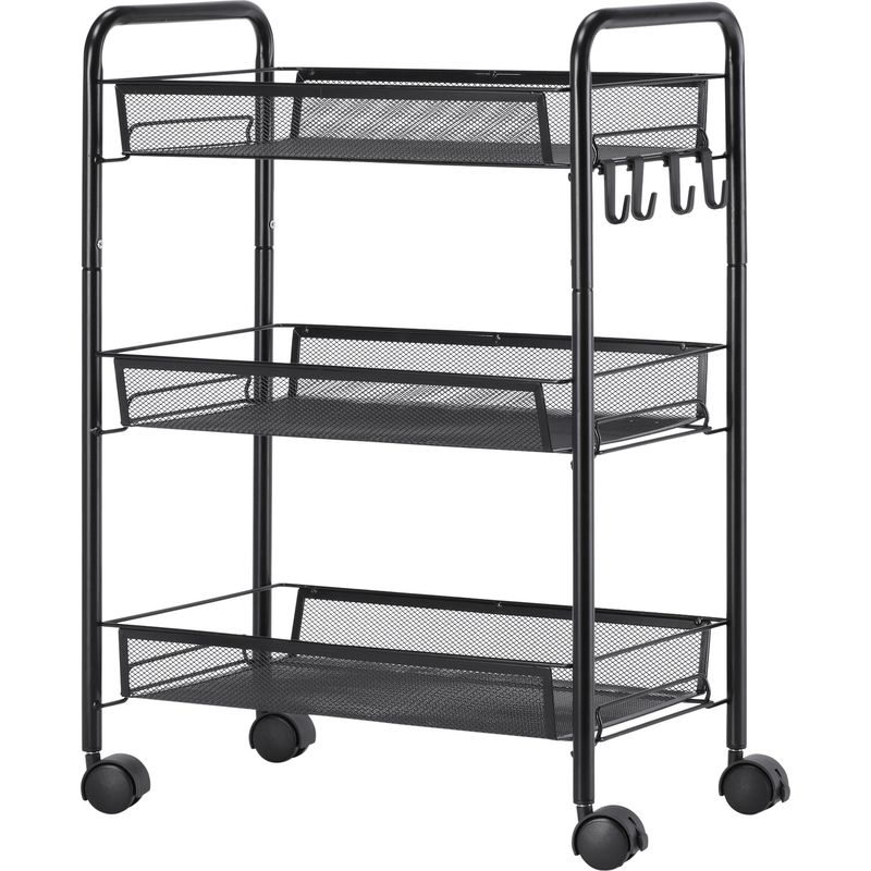3-stöckiger Servierwagen Mit Körben, Rollwagen, Aufbewahrungswagen, 45 X 26,5 X 63 Cm, Schwarz – Hohe Stabilität Und Langlebigkeit – Saubere Verarbeitung