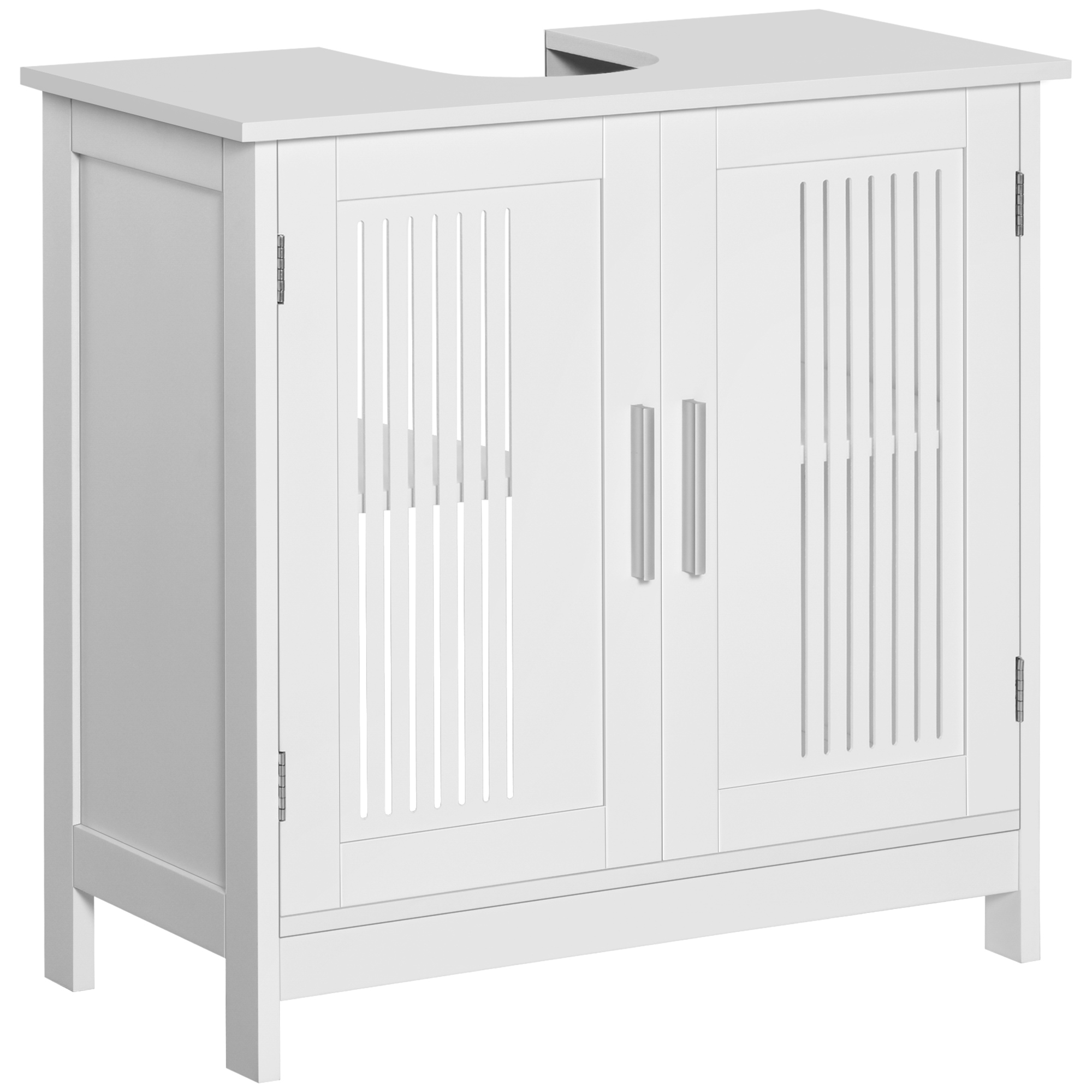 Waschtischunterschrank – 2 Türen Mit Nut Und Feder Und Verstellbarem Einlegeboden – Griffe Aus Aluminiumlegierung – Maße: 60 X 30 X 60 Cm (l X B X H) – Weißes Mdf
