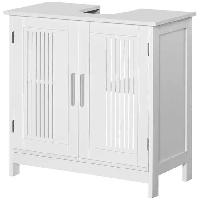 Waschtischunterschrank – 2 Türen Mit Nut Und Feder Und Verstellbarem Einlegeboden – Griffe Aus Aluminiumlegierung – Maße: 60 X 30 X 60 Cm (l X B X H) – Weißes Mdf