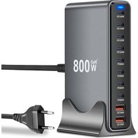 800-w-usb-ladegerät – 10 Anschlüsse – Schnellladegerät Mit 8 Usb-c- Und 2 Usb-a-anschlüssen – Ladestation Für Mehrere Geräte, Kompatibel Mit Macbook, Ipad, Iphone 16/15/14, Galaxy S22/s20, Dell, Hp