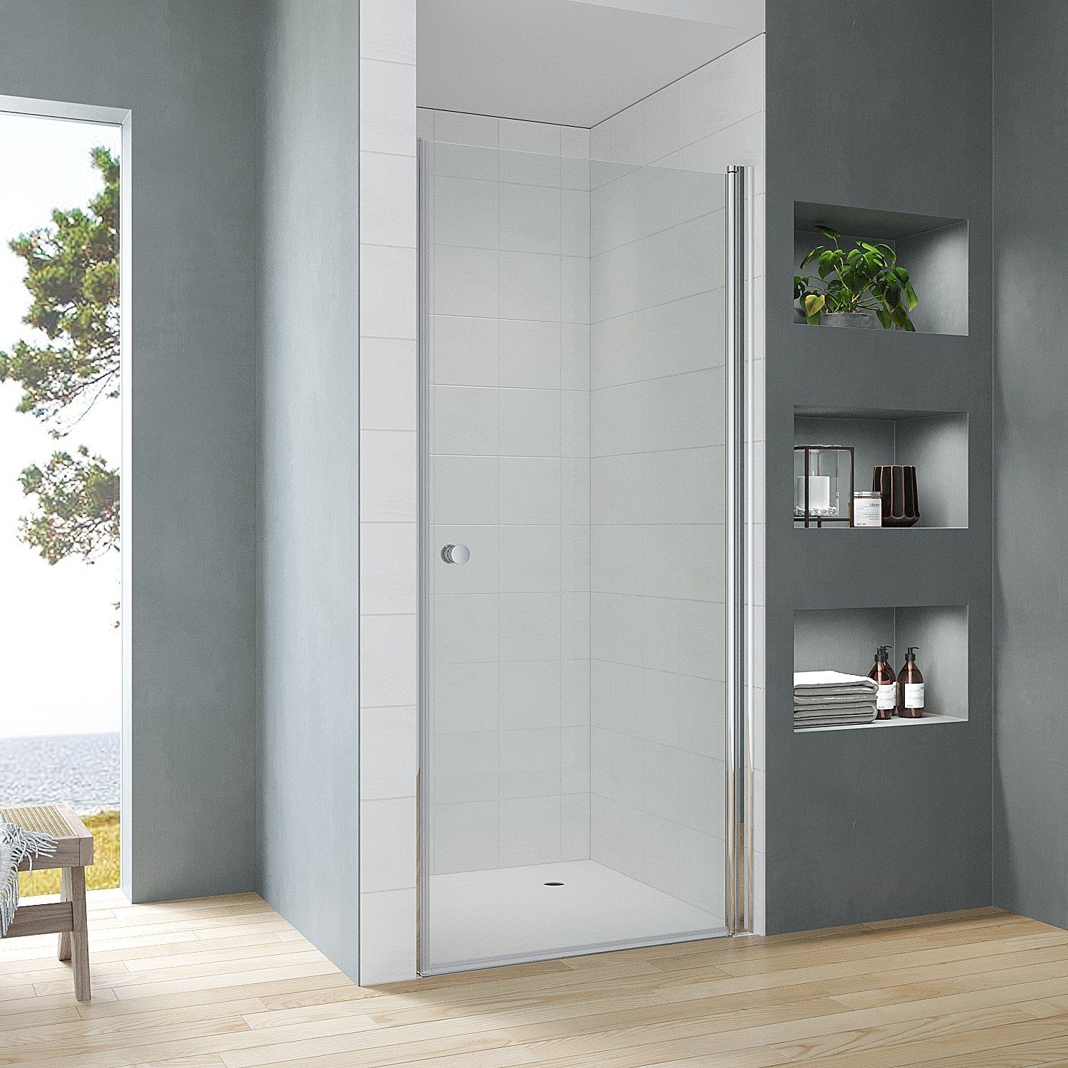 Duschtür 95x187 Cm Nischentür Rahmenlose Duschwaende Schwingtür Drehtür Barrierefreie Dusche Innen Und Außen Öffnen