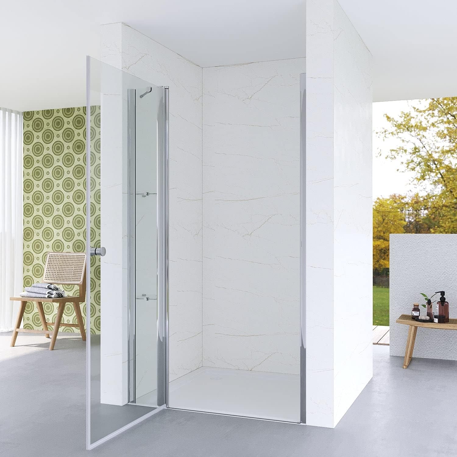 Duschtür Drehtür Mit Festteil 105x187 Cm, Esg Echtglas Klar 5 Mm, Chromoptik