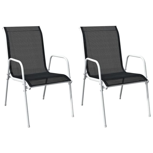 vidaXL Stapelbare Gartenstühle 2 Stk Stahl und Textilene Schwarz 313070