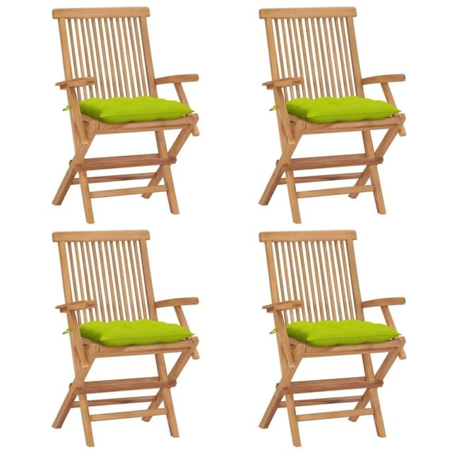 vidaXL Gartenstühle mit Hellgrünen Kissen 4 Stk Massivholz Teak 3065643