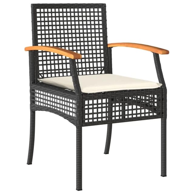 vidaXL Gartenstühle mit Kissen 4 Stk Schwarz Poly Rattan Akazienholz 366251