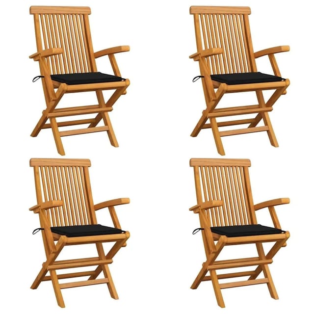vidaXL Gartenstühle mit Schwarzen Kissen 4 Stk Massivholz Teak 3065624