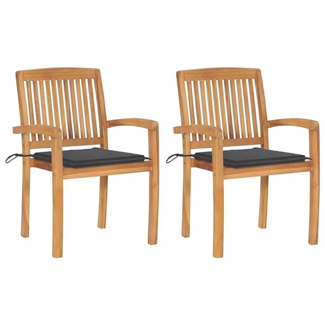 vidaXL Gartenstühle 2 Stk mit Anthrazit Kissen Massivholz Teak 3063252