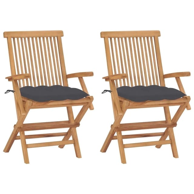 vidaXL Gartenstühle mit Anthrazit Kissen 2 Stk Massivholz Teak 3062502