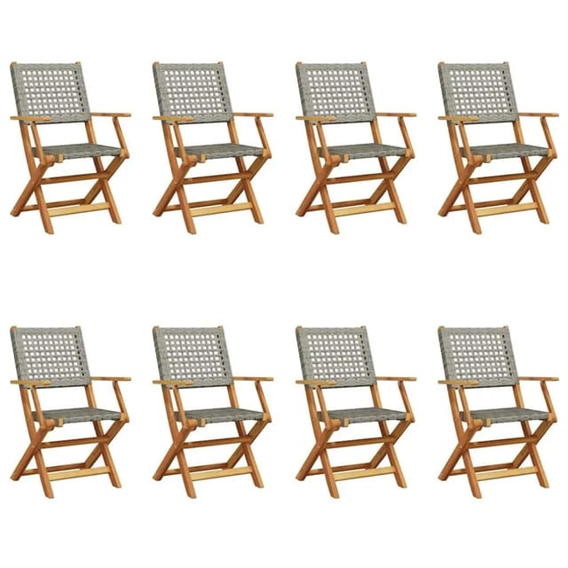 vidaXL Gartenstühle 8 Stk Klappbar Grau Poly Rattan & Massivholz 3214561