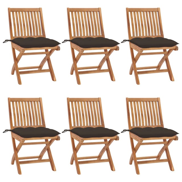 vidaXL Klappbare Gartenstühle mit Kissen 6 Stk Massivholz Teak 3072857