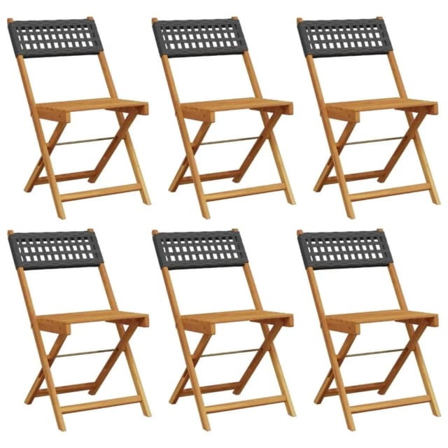 vidaXL Gartenstühle 6 Stk Klappbar Schwarz Poly Rattan & Massivholz 3214593