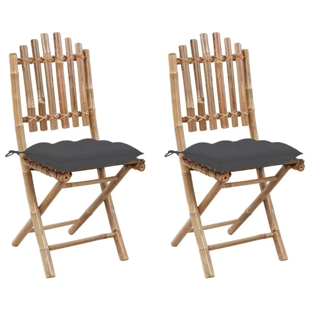 vidaXL Klappbare Gartenstühle 2 Stk mit Kissen Bambus 3064002