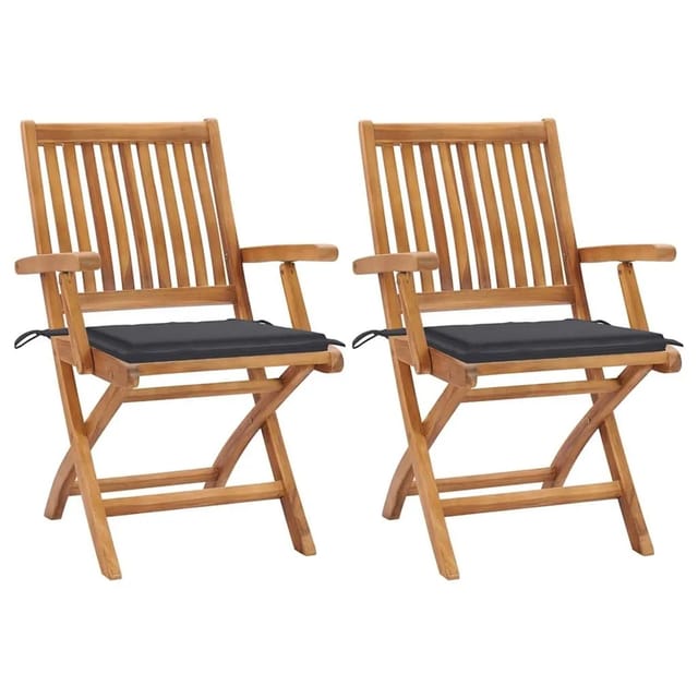 vidaXL Gartenstühle 2 Stk mit Anthrazit Kissen Massivholz Teak 3062406