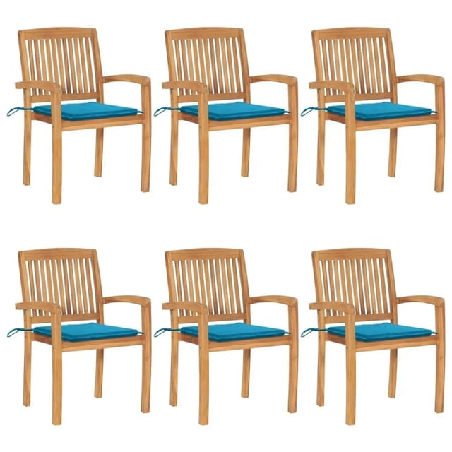 vidaXL Stapelbare Gartenstühle mit Kissen 6 Stk Massivholz Teak 3073229