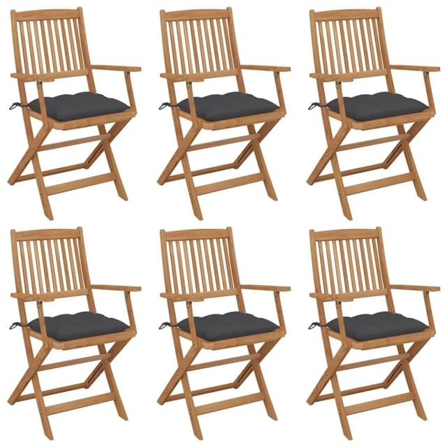 vidaXL Klappbare Gartenstühle 6 Stk mit Kissen Massivholz Akazie 3074955