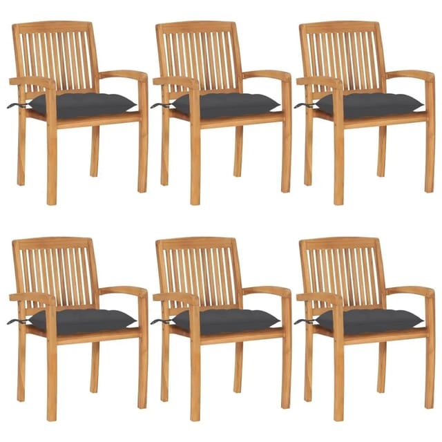 vidaXL Stapelbare Gartenstühle mit Kissen 6 Stk Massivholz Teak 3073267