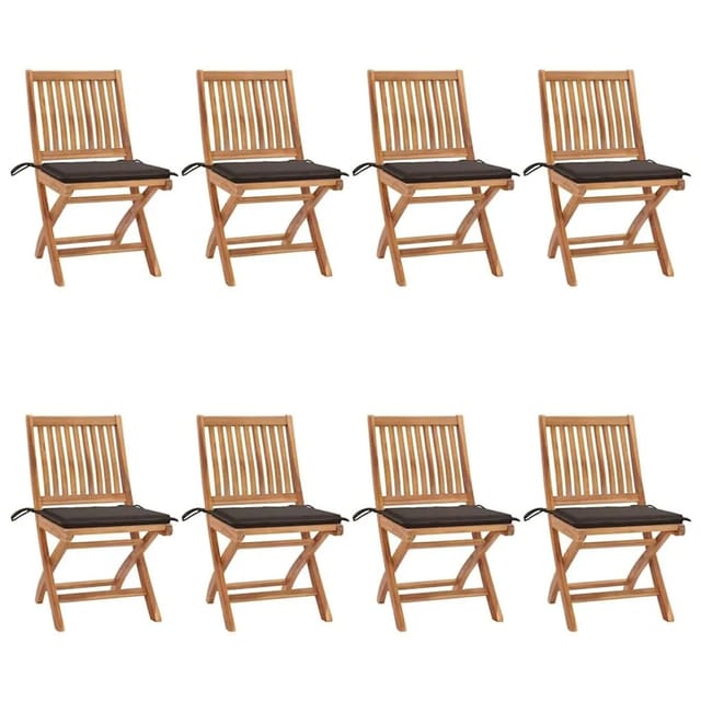 vidaXL Klappbare Gartenstühle mit Kissen 8 Stk Massivholz Teak 3072869