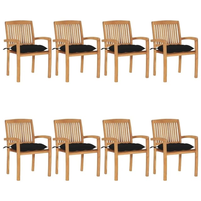 vidaXL Stapelbare Gartenstühle mit Kissen 8 Stk Massivholz Teak 3073286