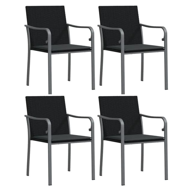 vidaXL Gartenstühle mit Kissen 4 Stk Schwarz 56x59x84 cm Poly Rattan 3187075