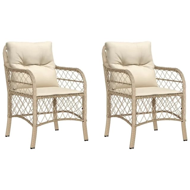 vidaXL Gartenstühle mit Kissen 2 Stk Beige Poly Rattan 365156