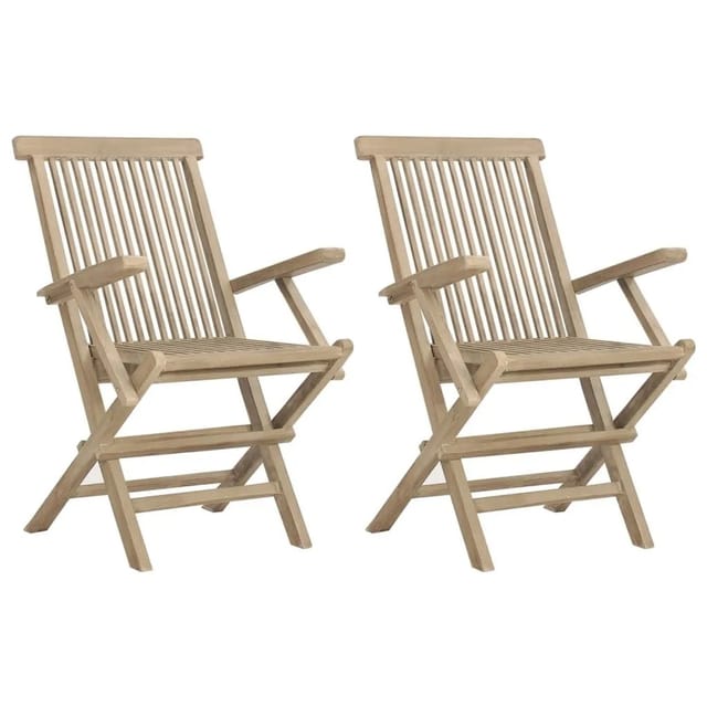 vidaXL Gartenstühle 2 Stk Klappbar Grau 56x61x89 cm Massivholz Teak 362764