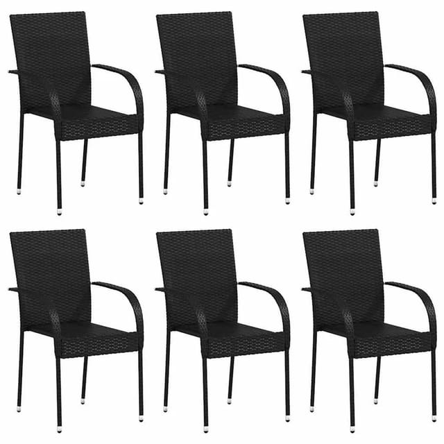 vidaXL Stapelbare Gartenstühle 6 Stk Poly Rattan Schwarz 310087