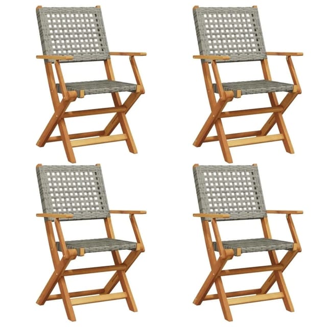 vidaXL Gartenstühle 4 Stk Klappbar Grau Poly Rattan & Massivholz 3214559