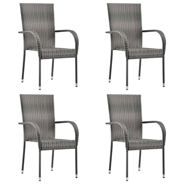 vidaXL Gartenstühle Stapelbar 4 Stk Grau Poly Rattan 310085