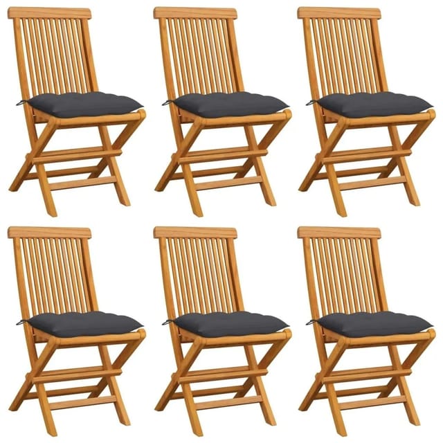 vidaXL Gartenstühle mit Anthrazit Kissen 6 Stk Massivholz Teak 3065605