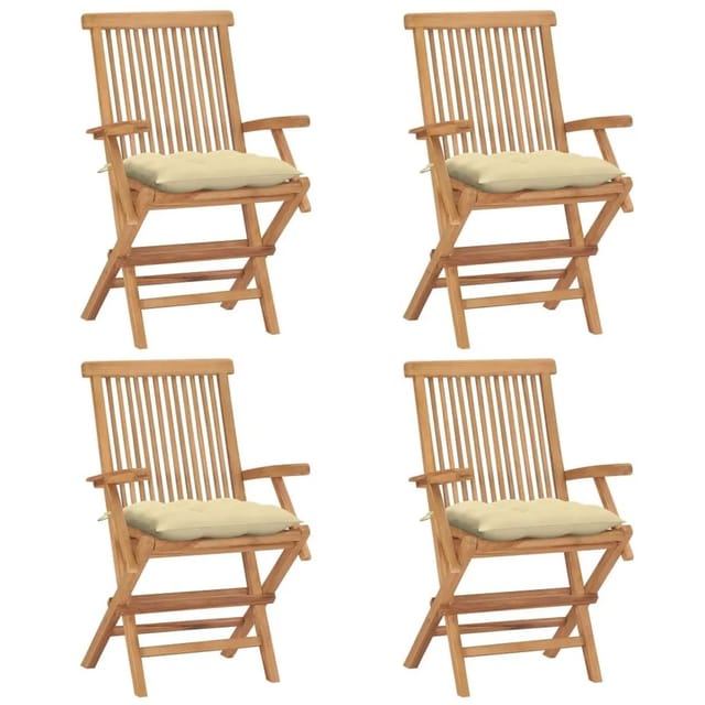vidaXL Gartenstühle mit Cremeweißen Kissen 4 Stk Massivholz Teak 3065634
