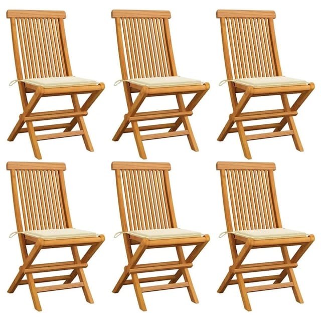 vidaXL Gartenstühle mit Cremeweißen Kissen 6 Stk Massivholz Teak 3065592
