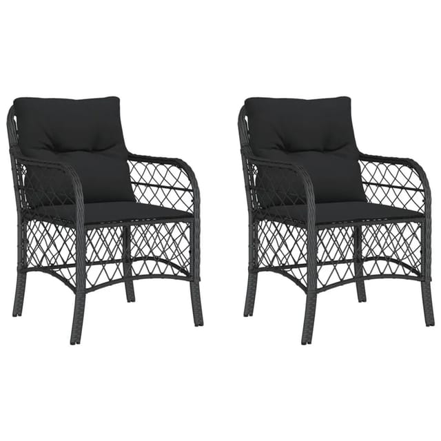 vidaXL Gartenstühle mit Kissen 2 Stk Schwarz Poly Rattan 365153