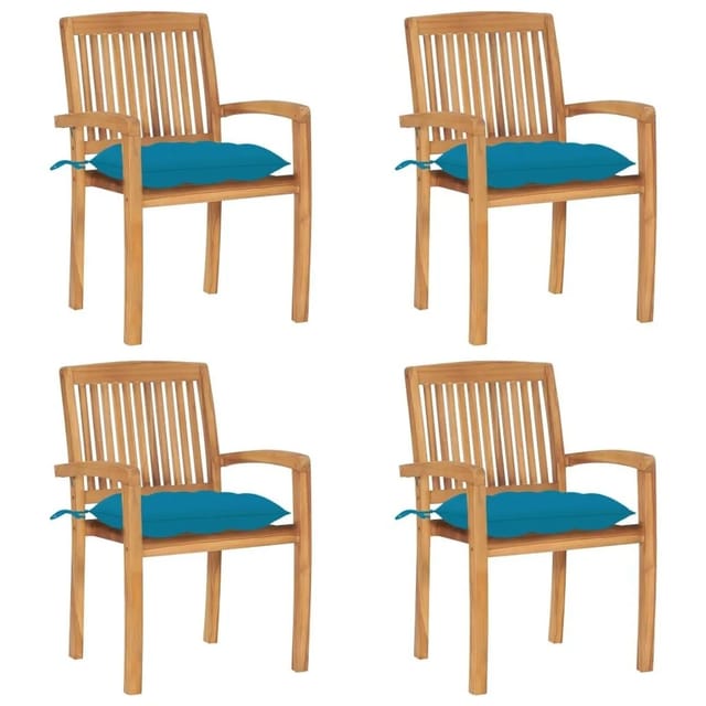 vidaXL Stapelbare Gartenstühle mit Kissen 4 Stk Massivholz Teak 3073259