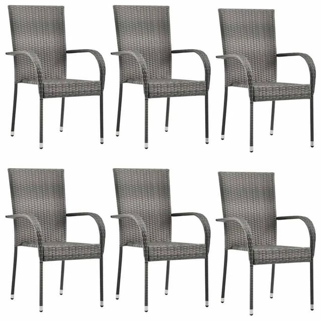 vidaXL Gartenstühle Stapelbar 6 Stk Grau Poly Rattan 310088
