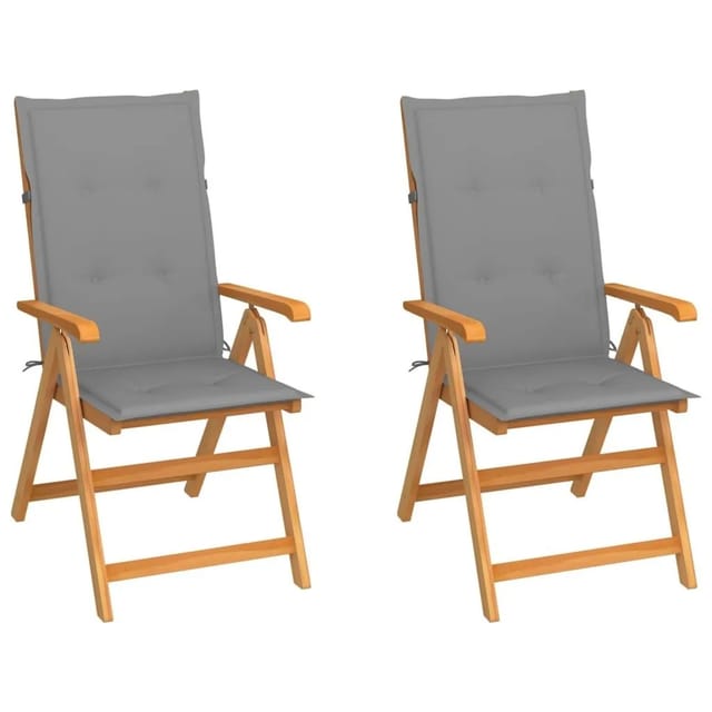 vidaXL Gartenstühle 2 Stk mit Grauen Kissen Massivholz Teak 3062377