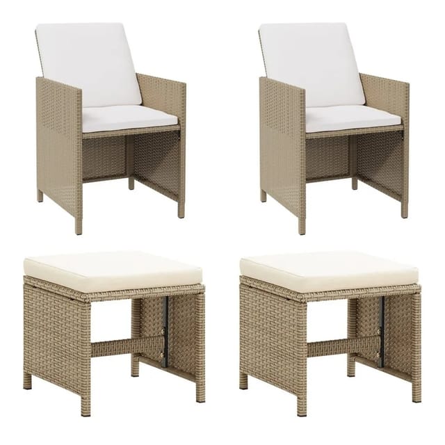 vidaXL Gartenstühle mit Hocker 2 Stk Poly Rattan Beige 316781