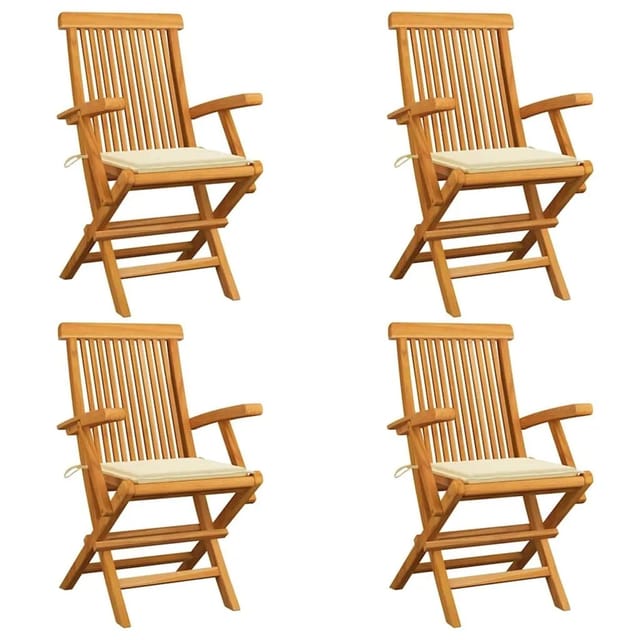 vidaXL Gartenstühle mit Creme Kissen 4 Stk Massivholz Teak 3065619