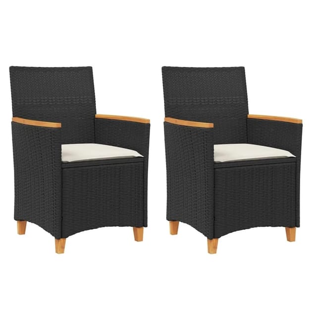 vidaXL Gartenstühle mit Kissen 2 Stk Schwarz Poly Rattan Massivholz 368720