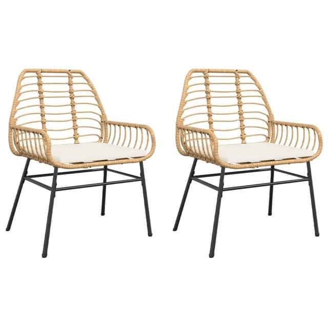 vidaXL Gartenstühle 2 Stk mit Kissen Braun Poly Rattan 369094