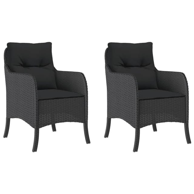 vidaXL Gartenstühle mit Kissen 2 Stk Schwarz Poly Rattan 365145