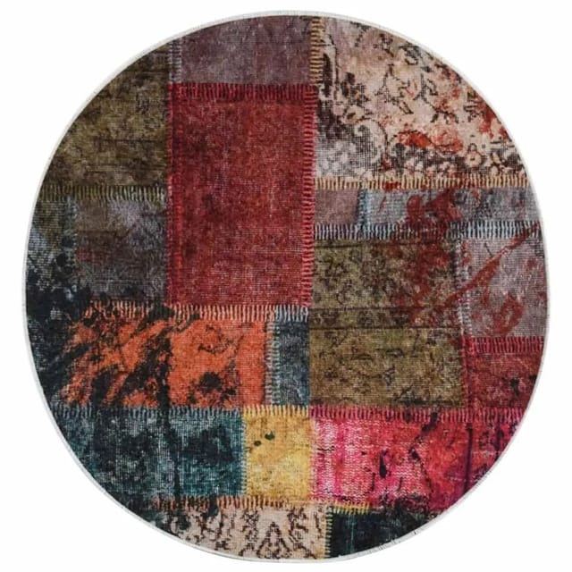 vidaXL Teppich Waschbar Patchwork Mehrfarbig φ120 cm Rutschfest 337969
