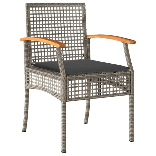 vidaXL Gartenstühle mit Kissen 4 Stk Grau Poly Rattan Akazienholz 366252